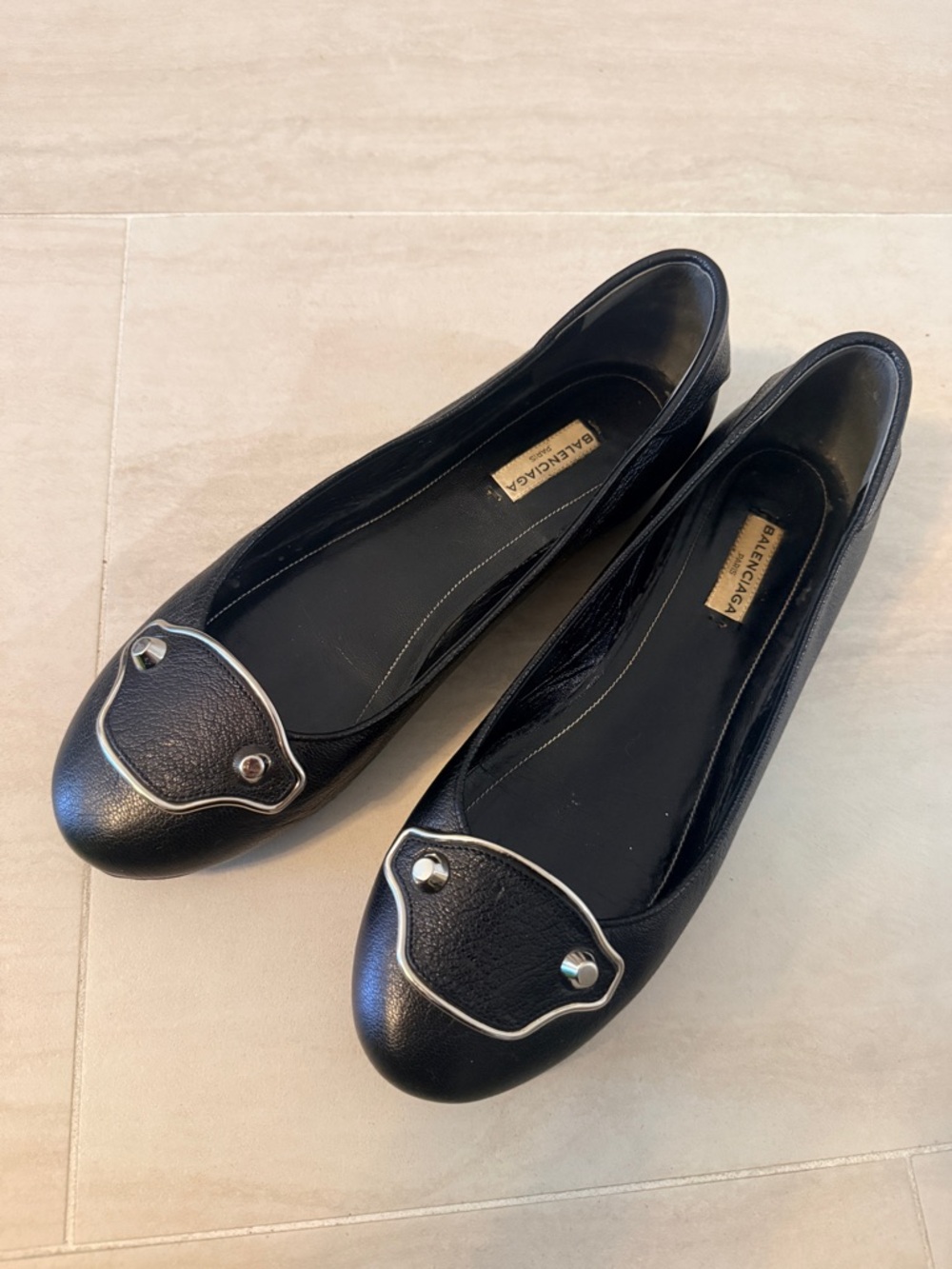 Balenciaga Black Leather Ballet Flats with Silver Stud Detail size 40 - Picture 6 of 6
